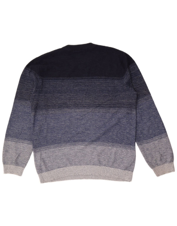 Jack & Jones Mens Crew Neck Jumper Sweater Large Navy Blue Striped Cotton