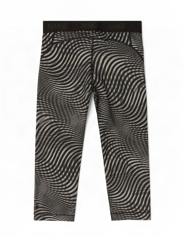 Nike Womens Dri Fit Graphic Capri Leggings UK 8 Small Schwarz Geometrisch