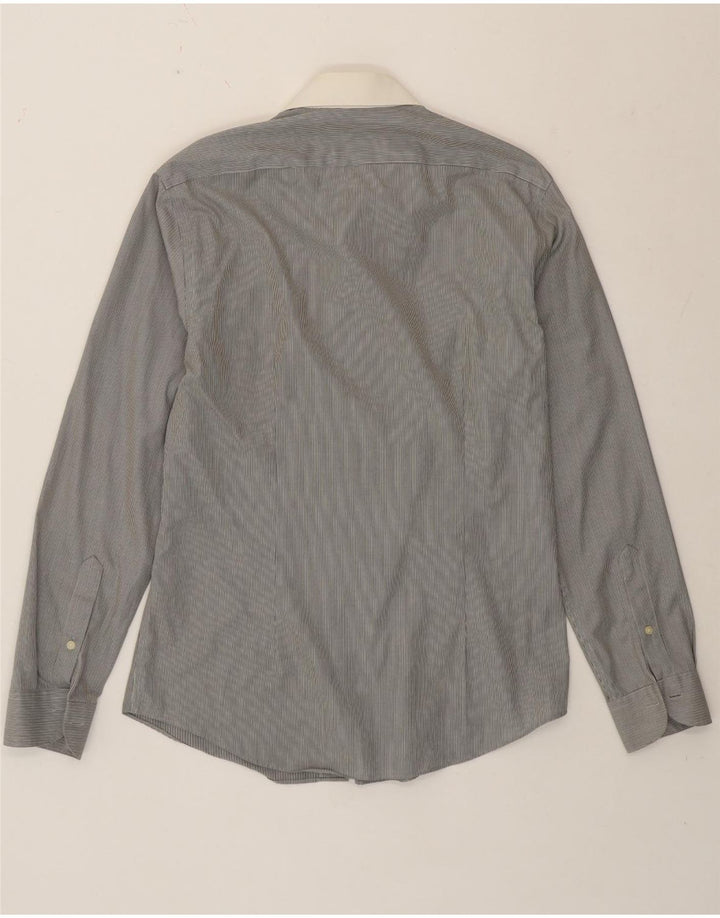 Calvin Klein Mens Formal Shirt Size 39 15 1/2 Medium Grey Pinstripe