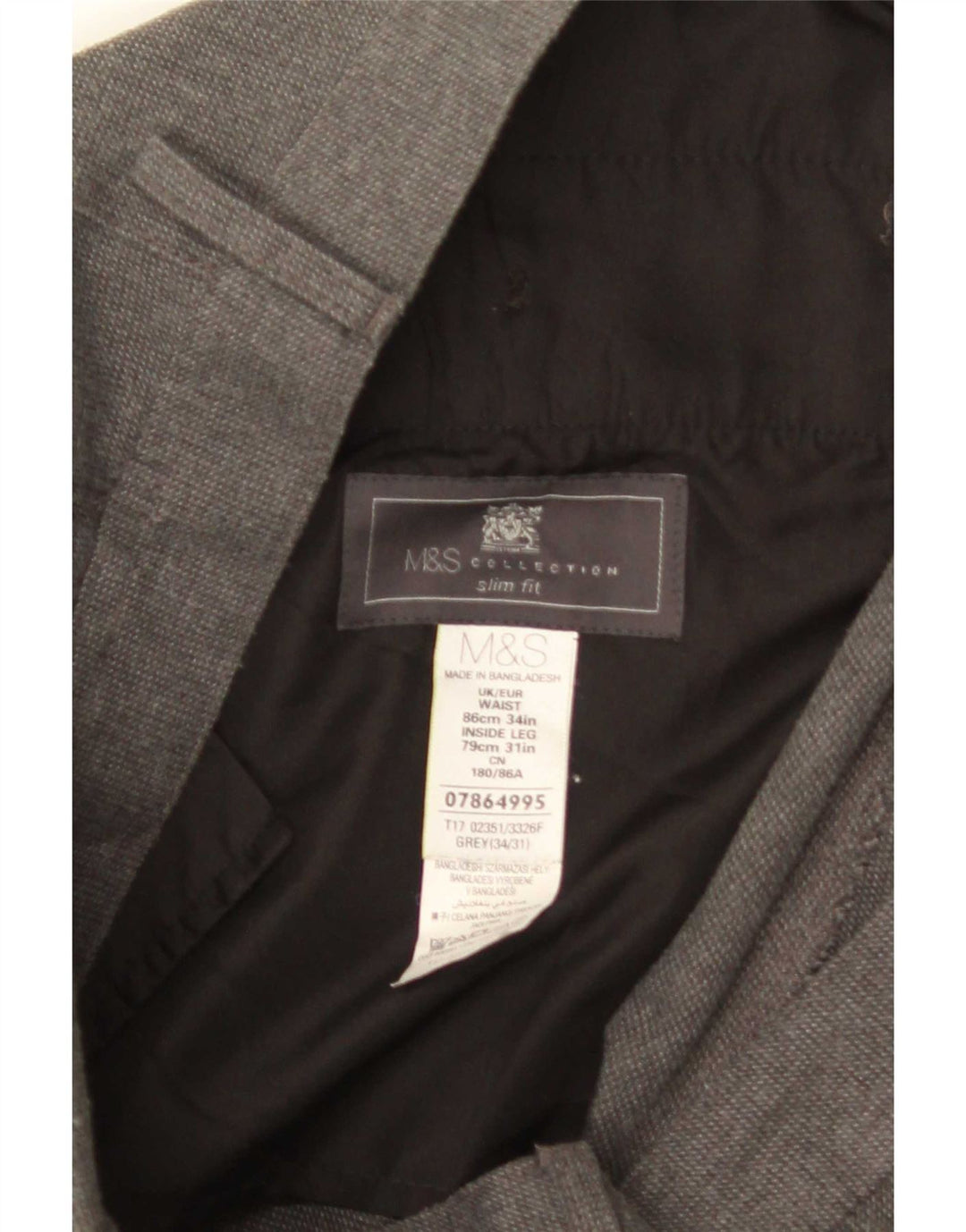 Marks & Spencer Pantaloni de costum slim pentru bărbați L34 L31 poliester gri