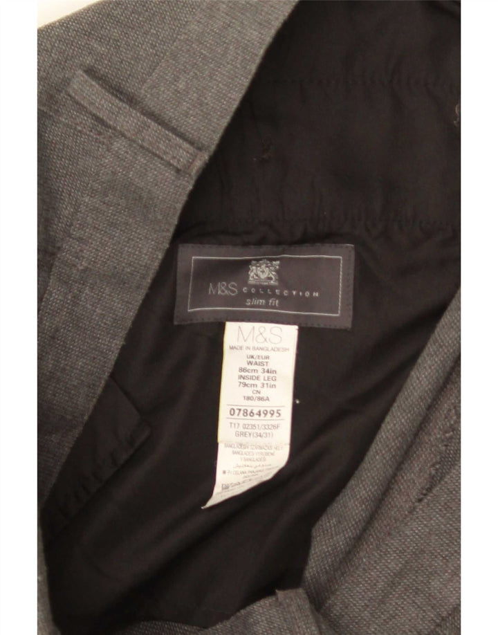 Marks & Spencer Pantaloni de costum slim pentru bărbați L34 L31 poliester gri