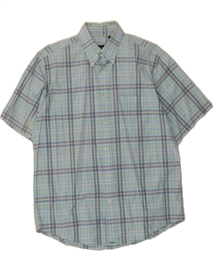 IZOD Mens Short Sleeve Shirt Medium Blue Check Cotton Vintage Izod and Second-Hand Izod from Messina Hembry 