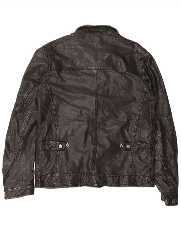 Massimo Dutti Mens Leather Jacket UK 42 XL Black Sheepskin