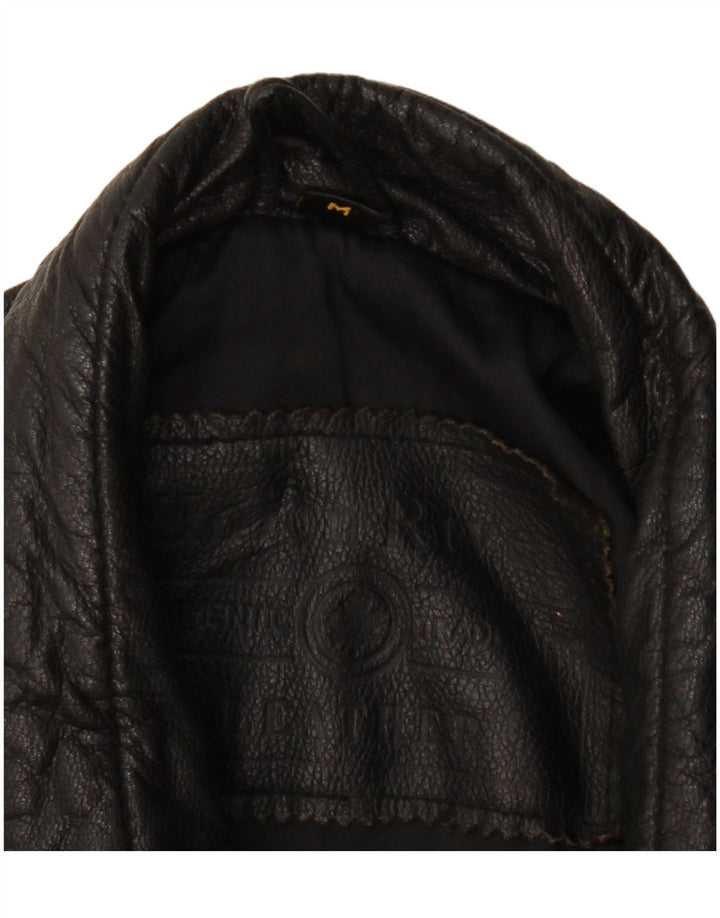 Vintage Mens Leather Coat UK 38 Medium Black Leather
