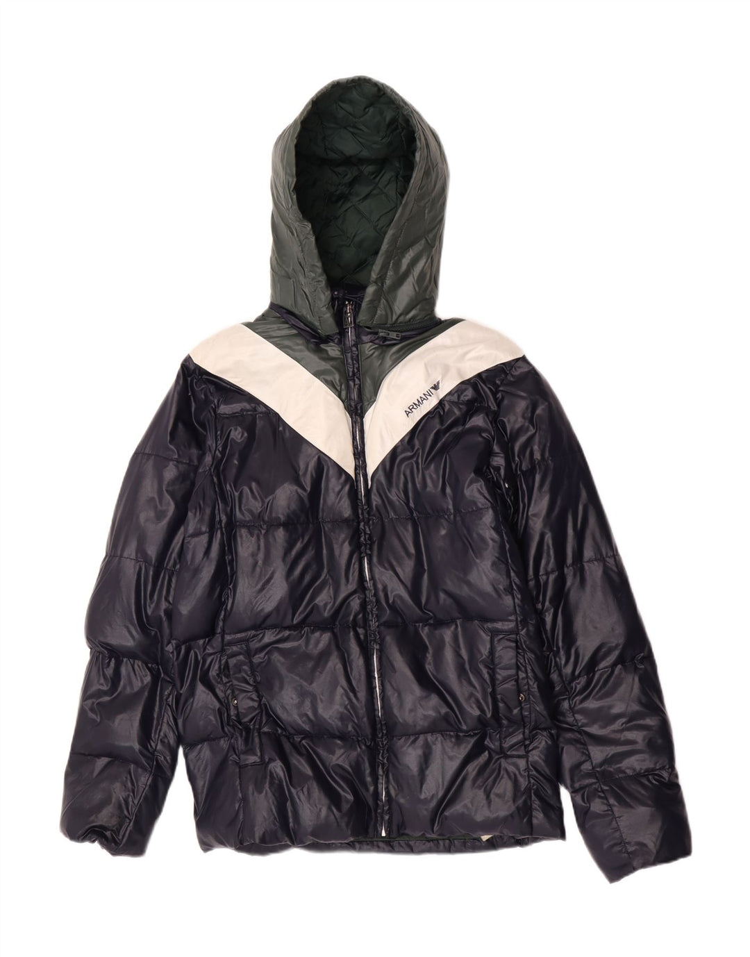 Armani Junior Boys Hooded Padded Jacket 15-16 Years Navy Blue Colourblock