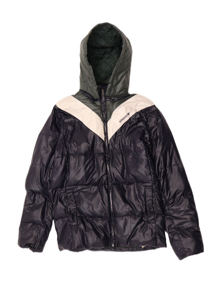 Armani Junior Boys Hooded Padded Jacket 15-16 Years Navy Blue Colourblock