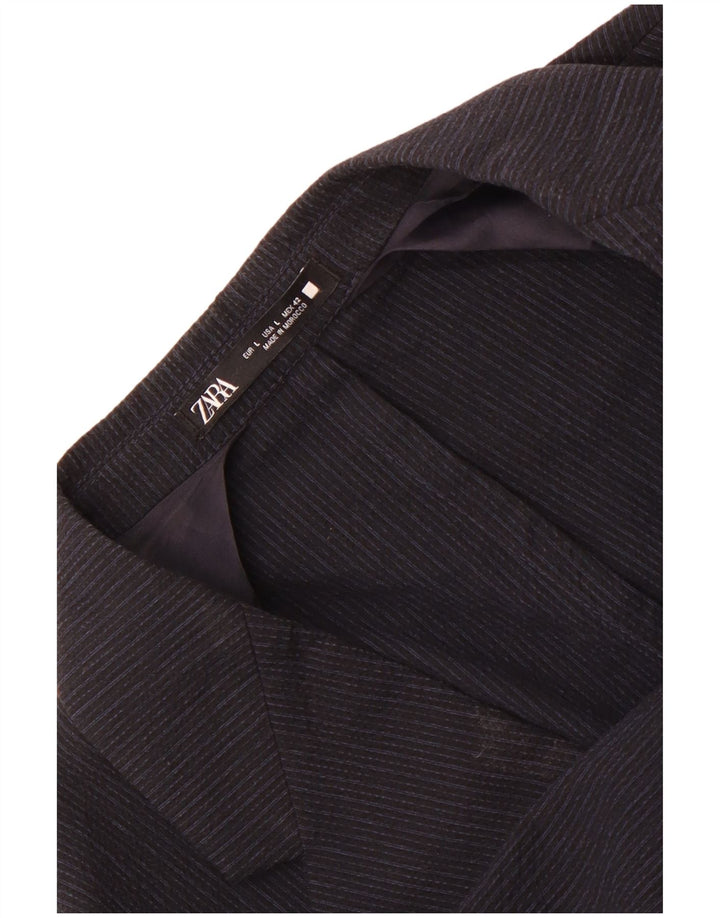 Zara Mens 2 Button Blazer Jacket UK 40 Large Navy Blue Pinstripe