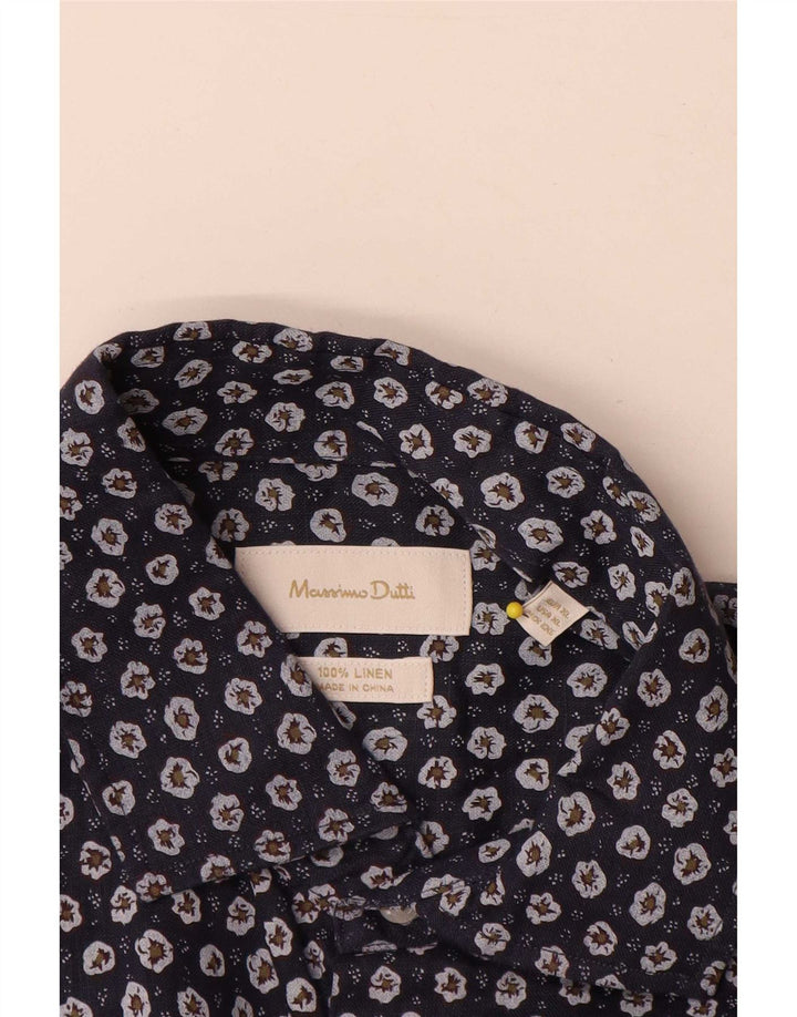 Massimo Dutti Chemise Homme XL Bleu Marine Lin Floral
