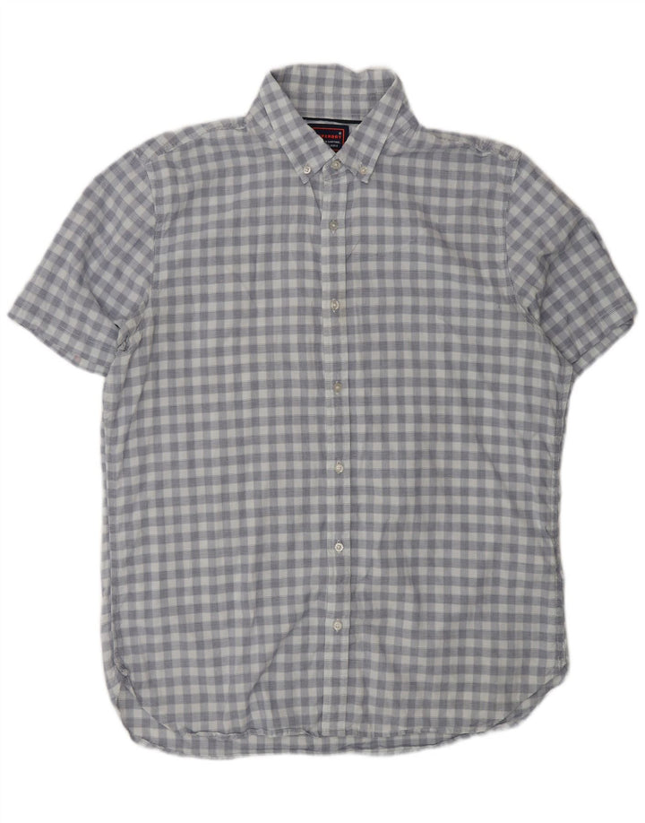 SUPERDRY Mens Regular Fit Short Sleeve Shirt XL Blue Check Cotton