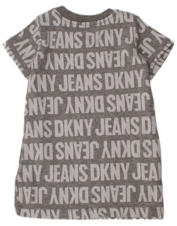 Dkny Girls Graphic Sweatshirt Jumper Dress 2-3 Years Grey Cotton