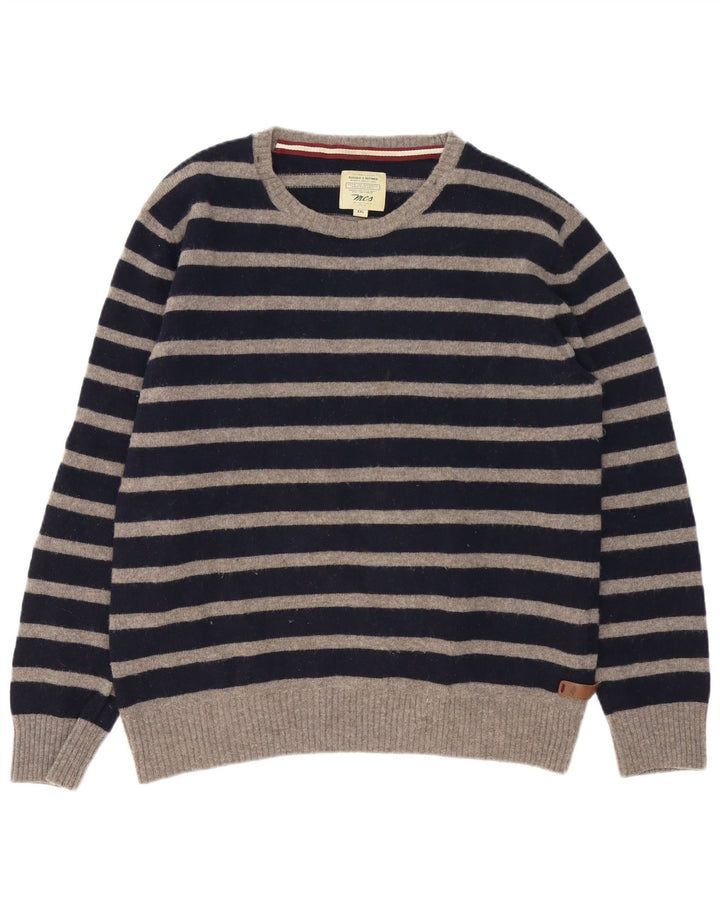 Marlboro Classics Mens Boat Neck Jumper Sweater Large Navy Blue Striped