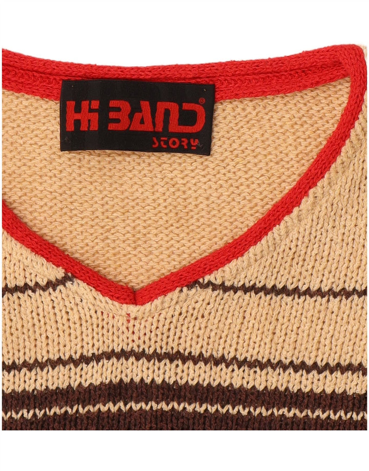 Vintage Mens V-Neck Jumper Sweater IT 50 Medium Multicoloured Striped