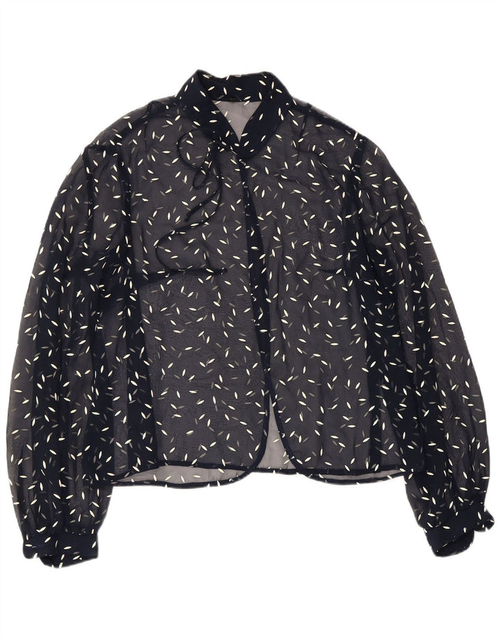VINTAGE Womens Abstract Pattern Shirt Blouse UK 22 3XL Navy Blue