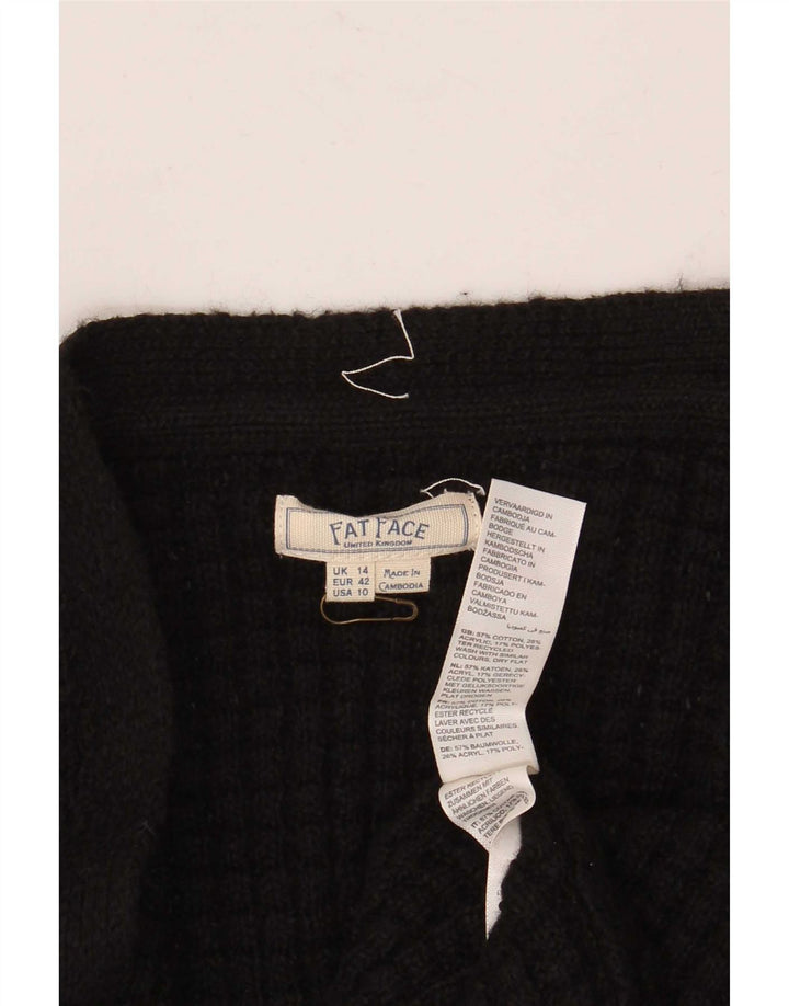 Fat Face Womens Oversized Crop Open Cardigan Sweater UK 14 Large Black