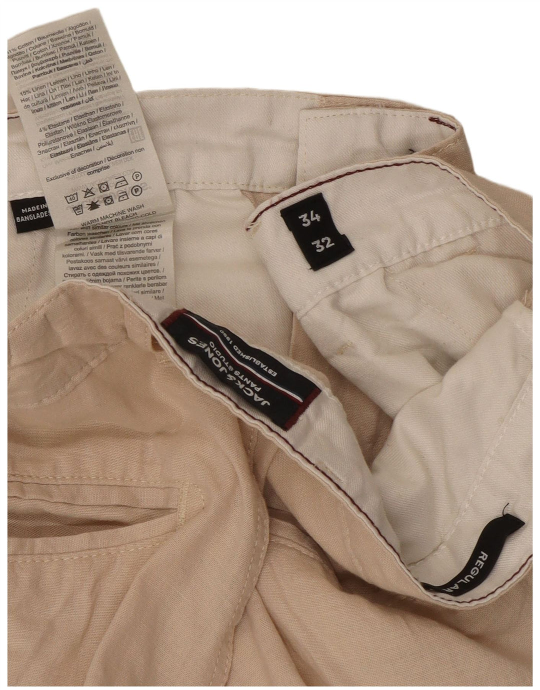 Jack & Jones Mens Straight Regular W34 L32 Beige Cotton