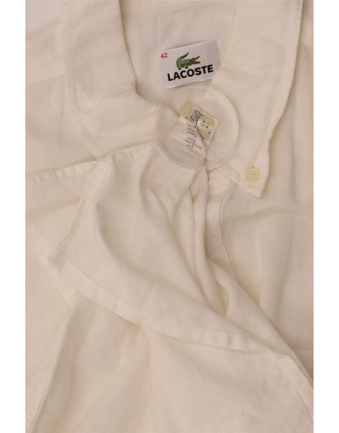 Lacoste Herre Kortærmet Pullover Shirt Størrelse 42 Large White Linen