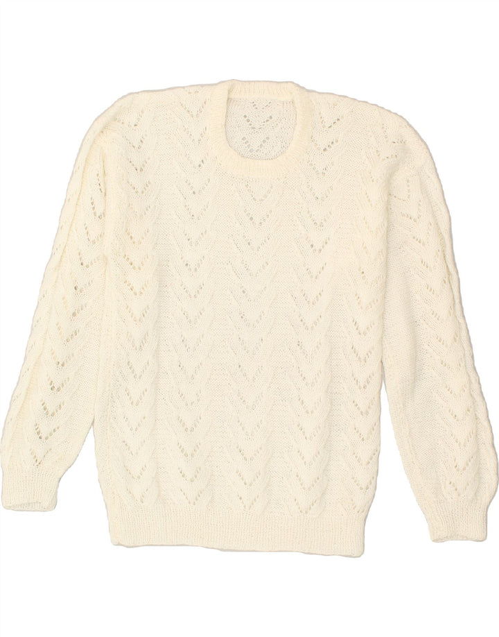 VINTAGE Womens Crew Neck Jumper Sweater UK 12 Medium White | Vintage Vintage | Thrift | Second-Hand Vintage | Used Clothing | Messina Hembry 