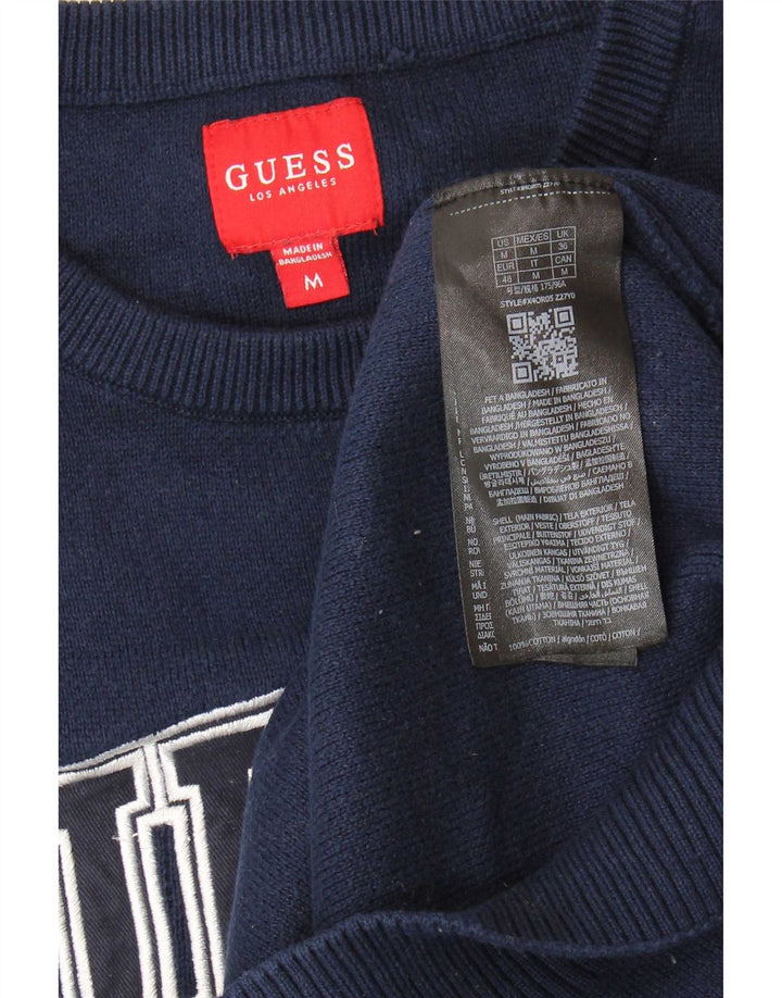 Guess Mens Graphic Crew Neck Jumper Sweater Medium Navy Blue Cotton
