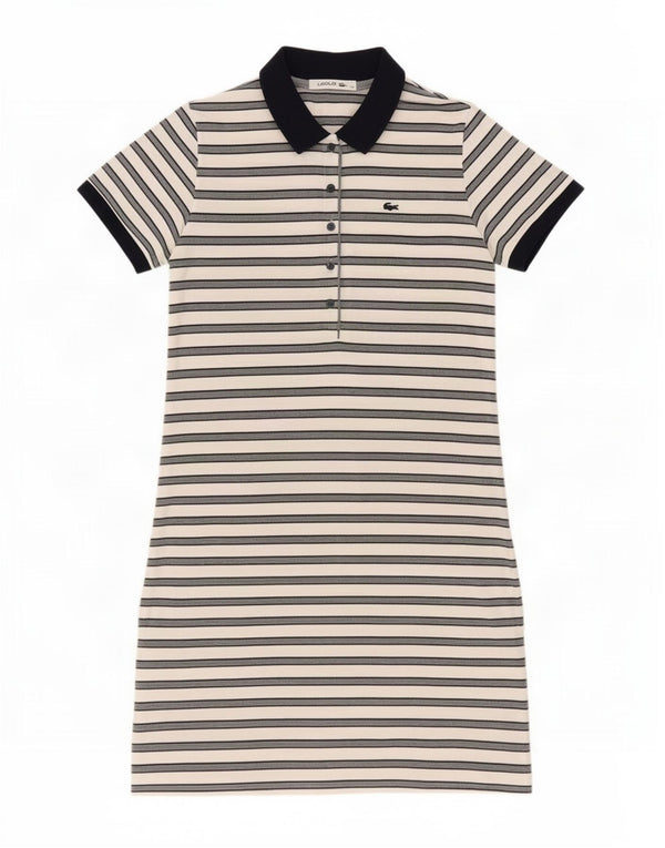 Lacoste Womens Polo Dress Size 44 Large White Striped Cotton