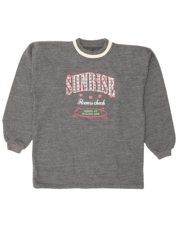 Vintage Womens Graphic Sweatshirt Jumper UK 12 Medium Grey