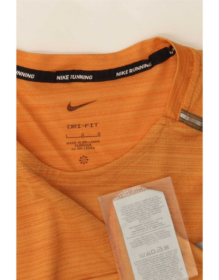 Nike Mens Dri Fit T-Shirt Top Large Orange Pinstripe Polyester