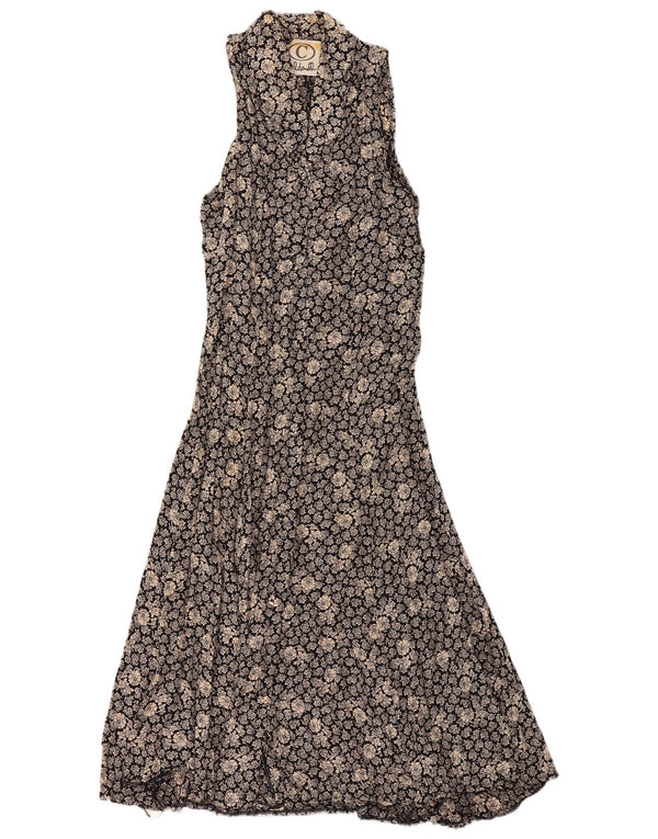 Vintage Dame Maxi Halter Dress UK 10 Small Black Floral Viscose