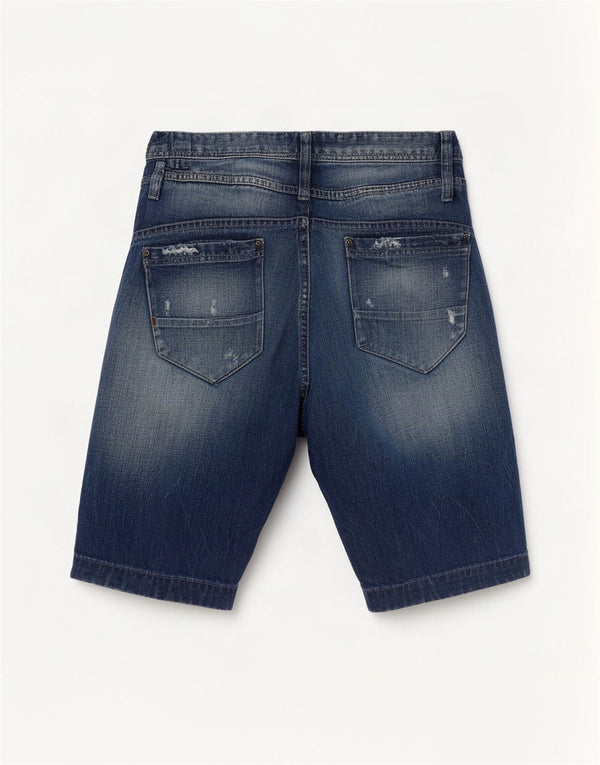 Shorts jeans masculinos Jack & Jones desgastados médio W32 algodão azul