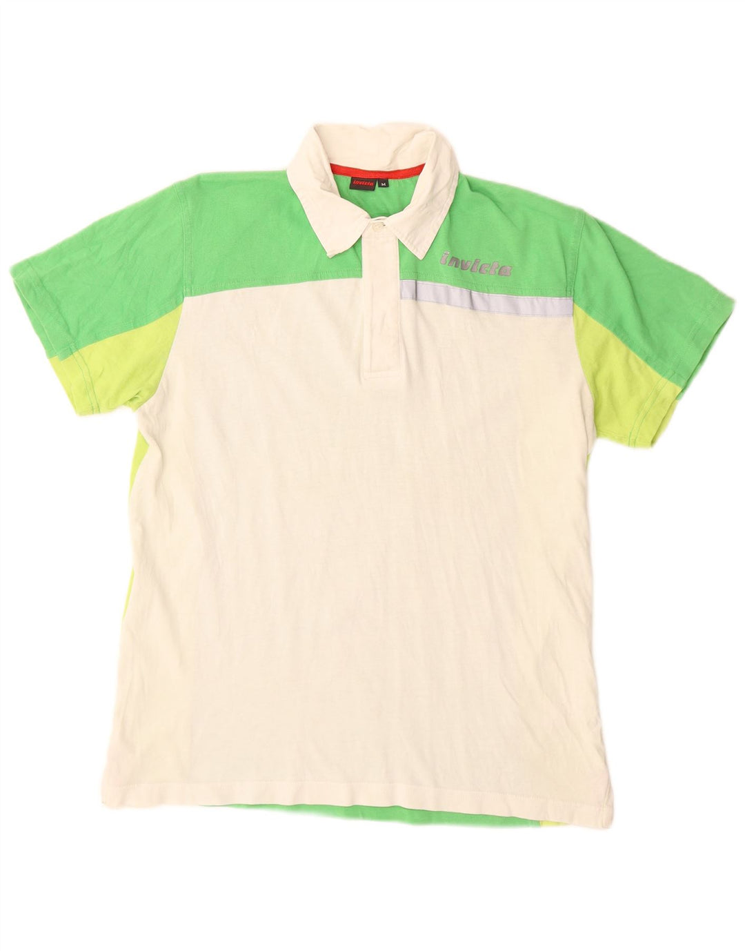 INVICTA Mens Polo Shirt Medium Green Colourblock Cotton