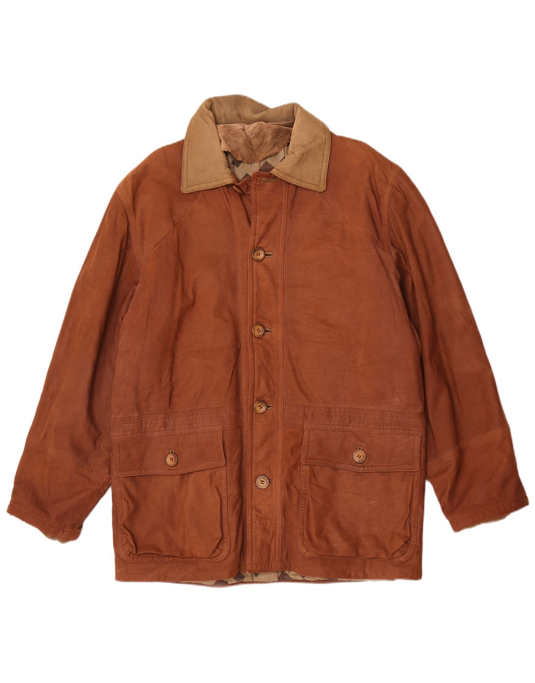 Vintage Mens Leather Jacket IT 50 Large Brown Colourblock