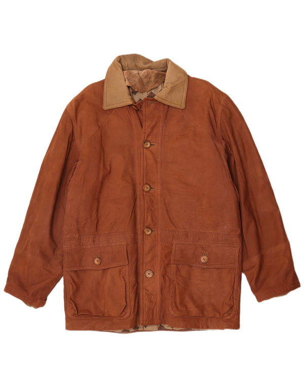 Vintage Mens Leather Jacket IT 50 Large Brown Colourblock