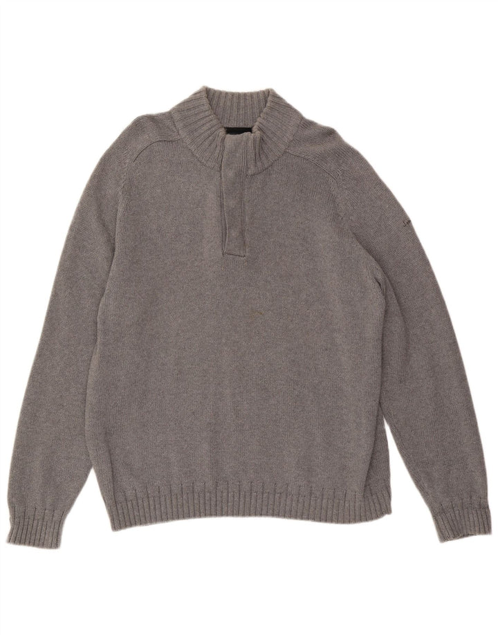 JAMES PRINGLE Mens Button Neck Jumper Sweater Large Grey Cotton