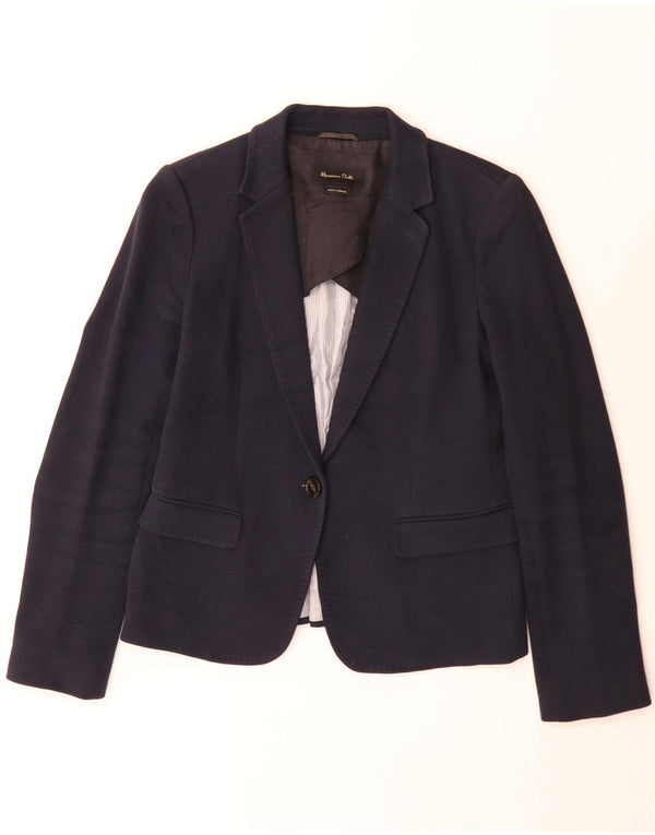 Massimo Dutti Dame 1 Knap Blazer Jakke EU 40 Medium Navy Blue Bomuld