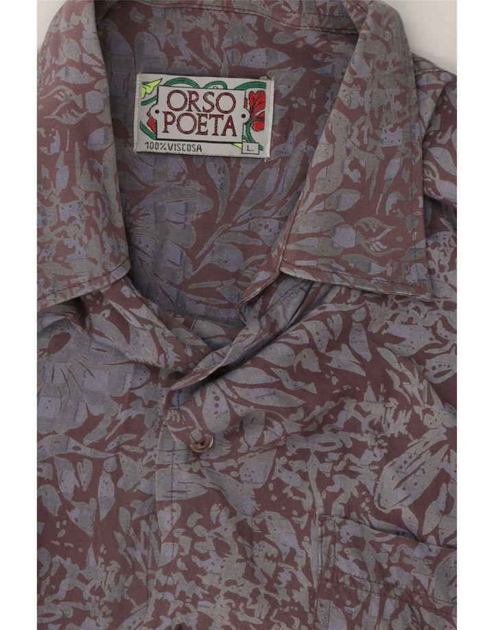 Orso Poeta Mens Shirt Large Grey Floral Viscose