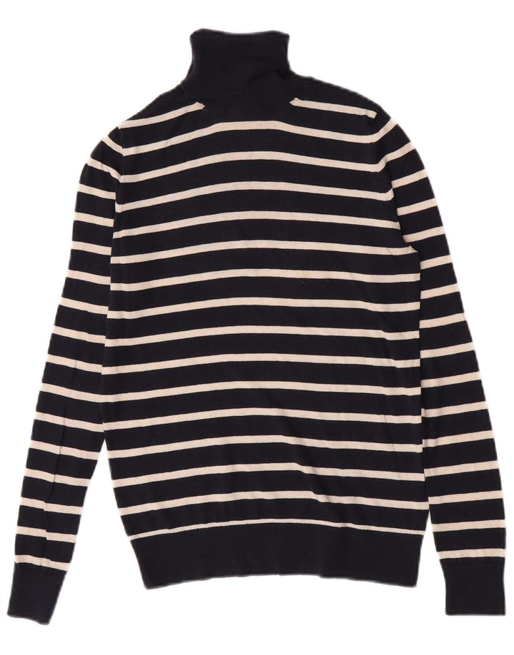Massimo Dutti Womens Roll Neck Jumper Sweater UK 10 Small Navy Blue Striped