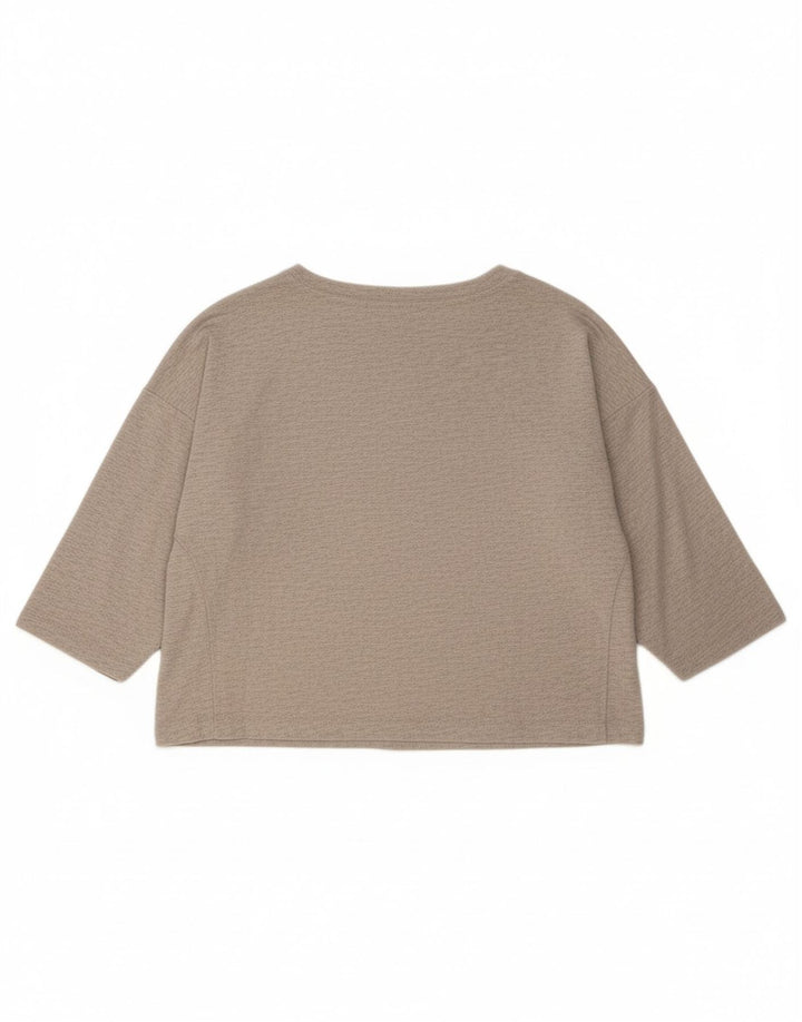 CHAMPION Womens Crop Graphic Top 3/4 Sleeve UK 14 Medium Grey