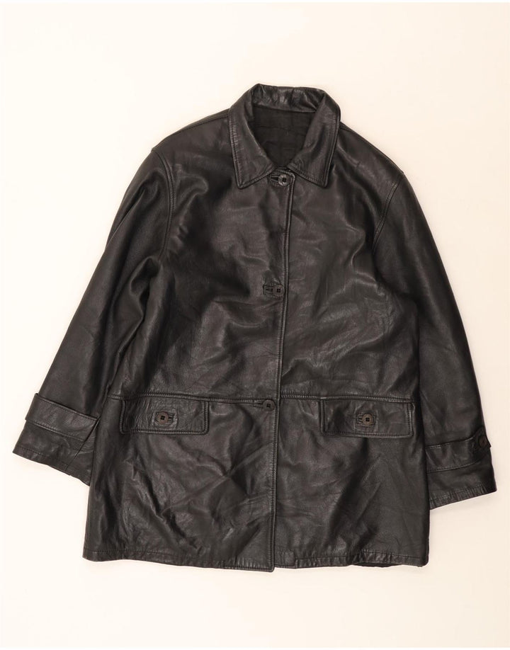 Vintage Damen Ledermantel IT 46 Large Schwarz