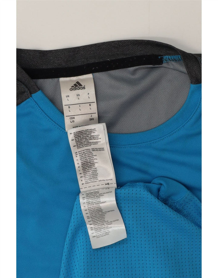 Adidas Mens T-Shirt Top Large Blue Colourblock Polyester