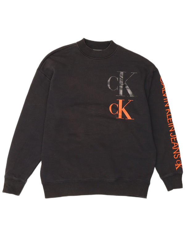 Calvin Klein Jeans Mens Graphic Sweatshirt Jumper Small Black Cotton