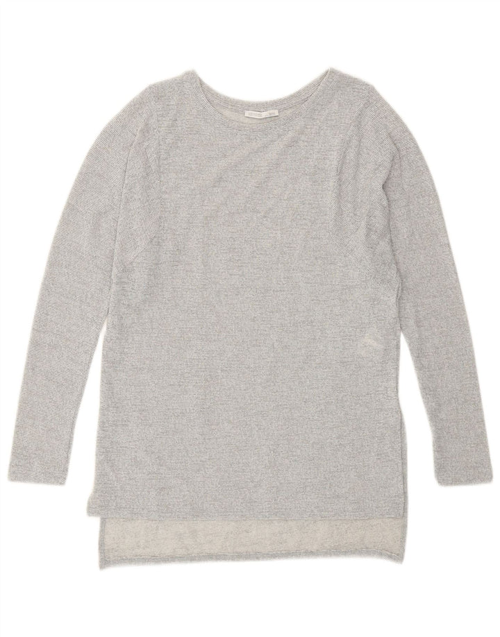 Zara Womens Longline Top Long Sleeve UK 10 Small Grey Flecked Polyester