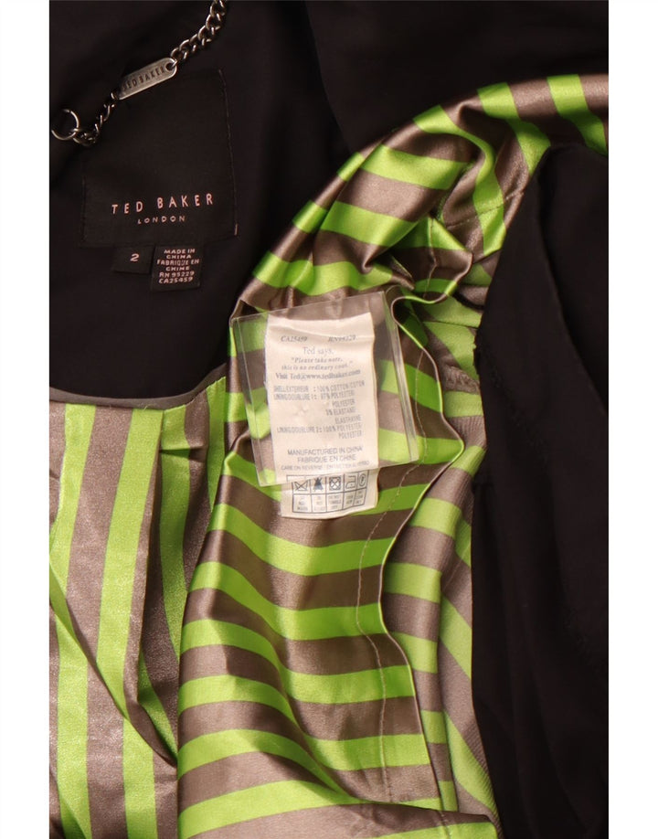 TED BAKER Womens Open Trench Coat Størrelse 2 Lille sort bomuld