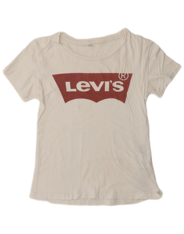 Levi's T-Shirt Graphique Femme UK 10 Petit Blanc Coton