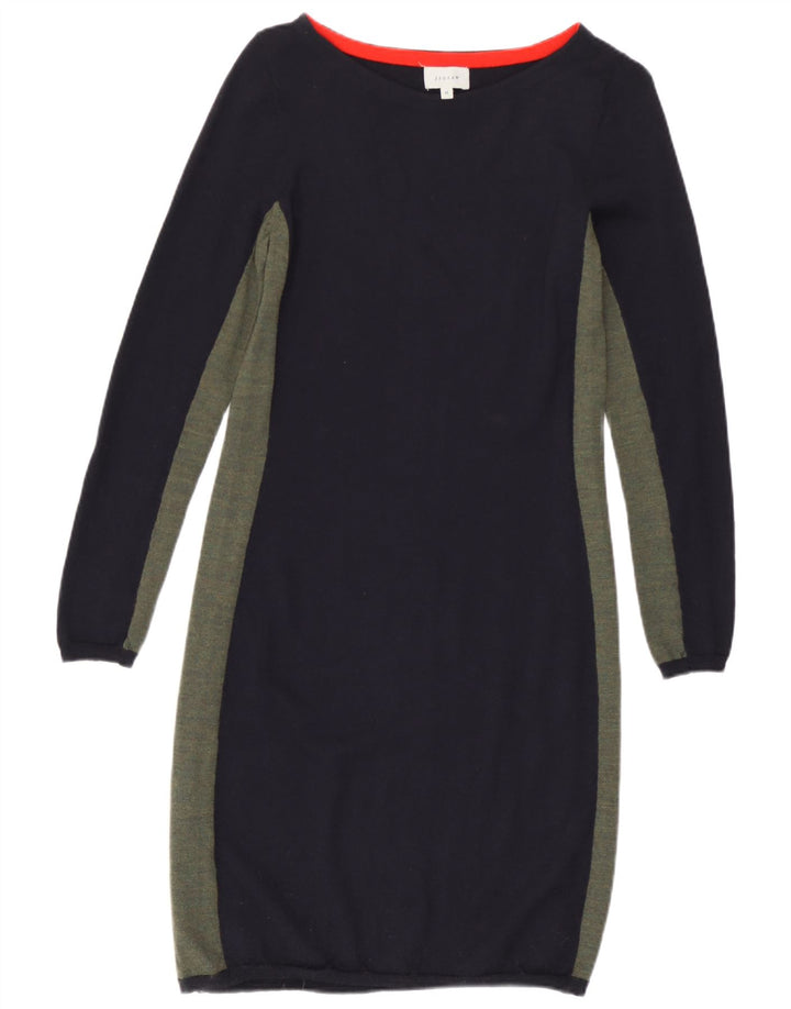 Jigsaw Womens Jumper Dress UK 12 Medium Navy Blue Colourblock Wool