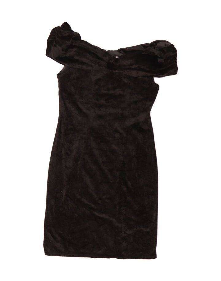VINTAGE Womens Velour Off Shoulder Dress EU 40 Medium Black Acetate Vintage Vintage and Second-Hand Vintage from Messina Hembry 