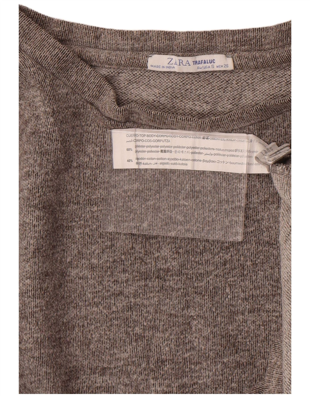 Zara Womens Oversized Top Long Sleeve UK 10 Small Grey Flecked Polyester