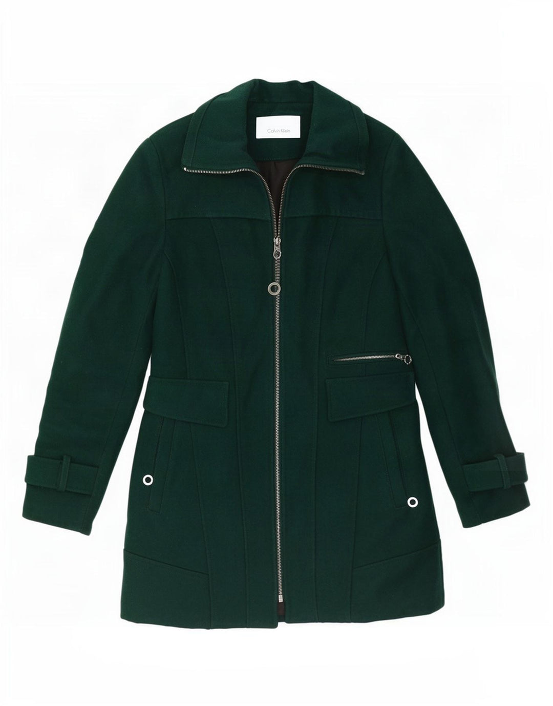 Calvin Klein Womens Trench Coat UK 10 Small Green Wool Classic