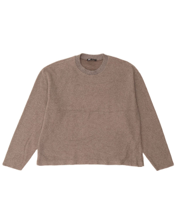 Zara Womens Loose Fit Top Long Sleeve UK 14 Medium Brown Flecked
