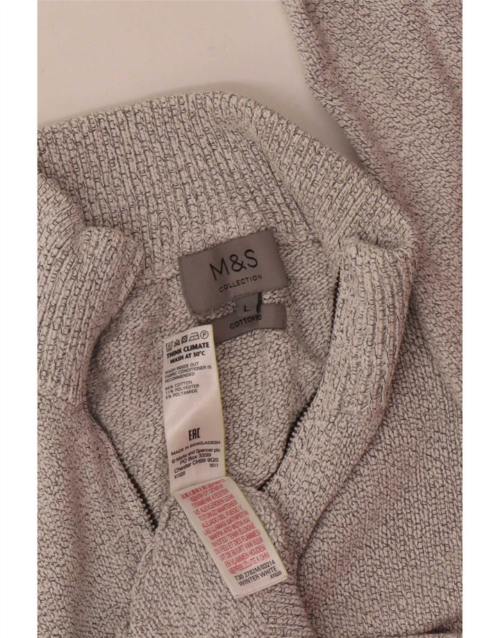Marks & Spencer Mens Zip Neck Jumper Sweater Large Off White Flecked Cotton