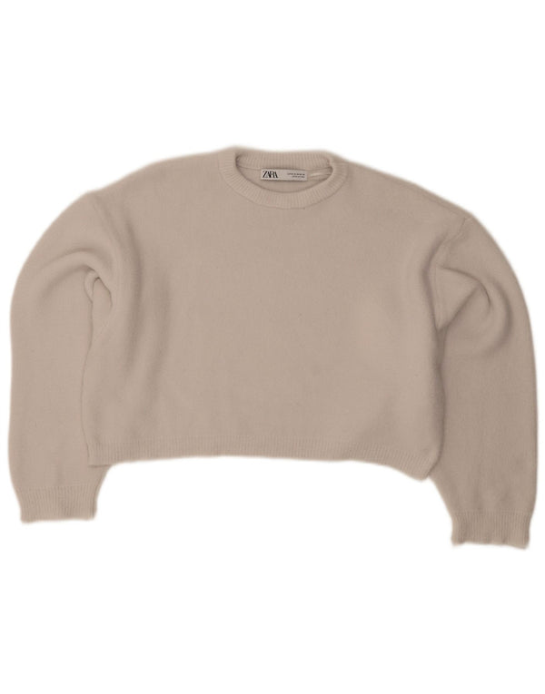Zara Womens Crop Oversized Crew Neck sweater UK 14 Medium Grey