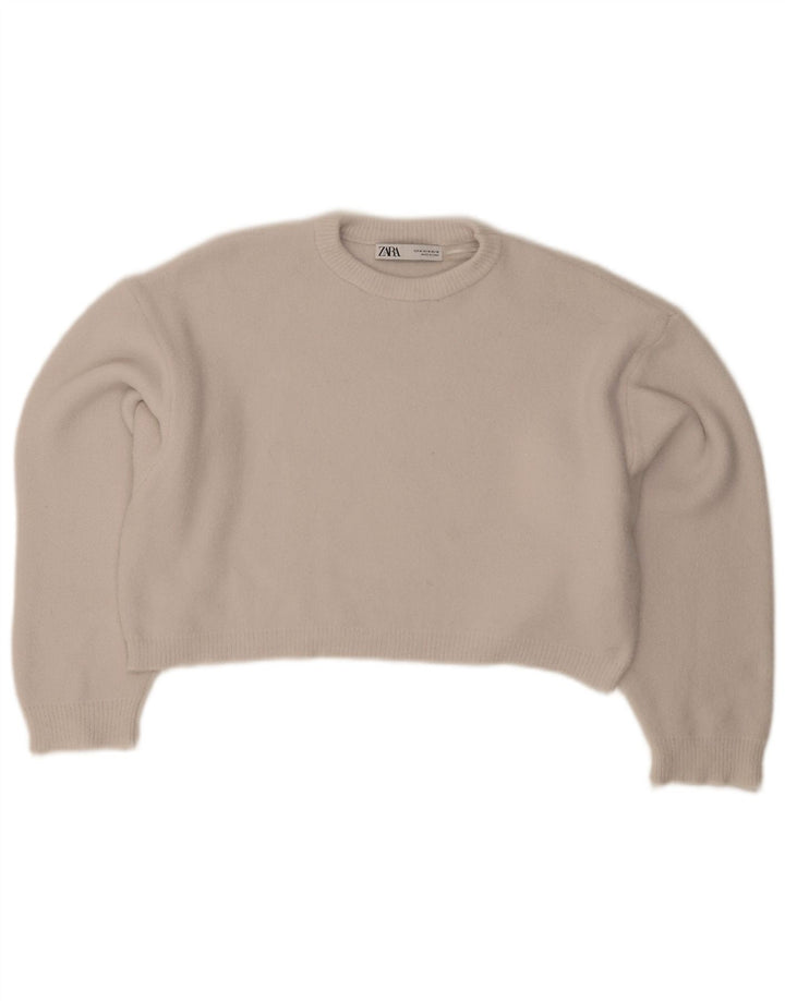 Zara Womens Crop Oversized Crew Neck sweater UK 14 Medium Grey