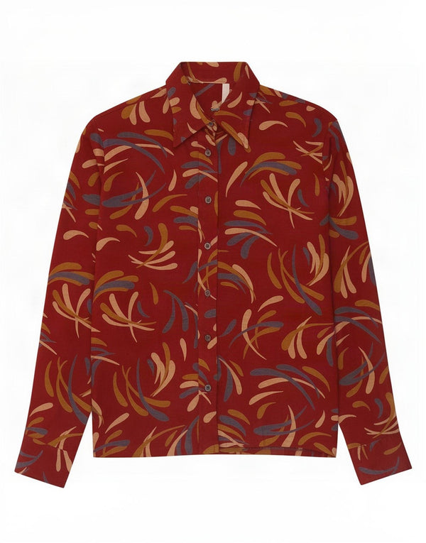 Camisa vintage con patrón abstracto para mujer IT 48 XL Acrílico rojo